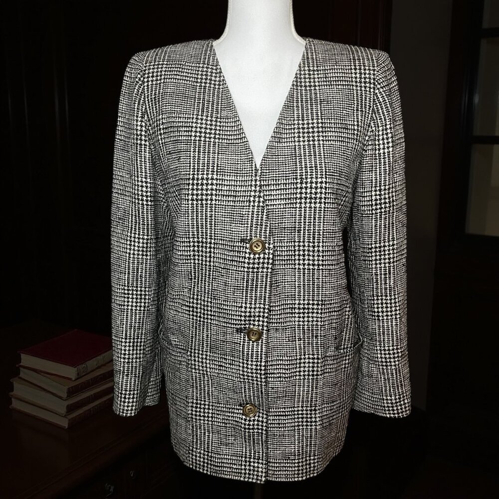 Vintage Size 8 Ungaro Parallele Paris Italian Glen Plaid Blazer Jacket Office